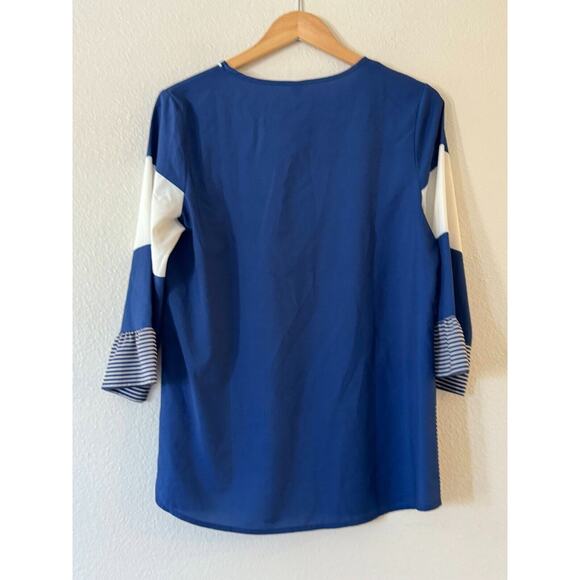 Women's Colorblock Stripe Geometric Blouse - Picture 4 of 7